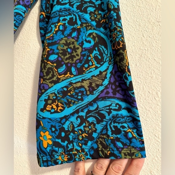 Jon Den Vibrant Paisley Blouse Womens Small Blue & Purple 3/4 Bell Sleeve Lovely - Picture 14 of 16